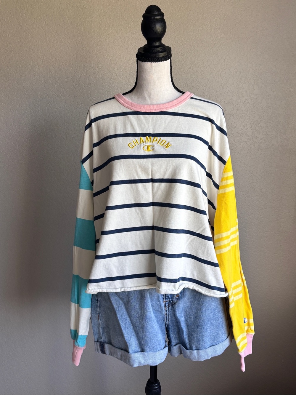 Champion Striped Crewneck Sweater colorblock mismatch women’s 3X